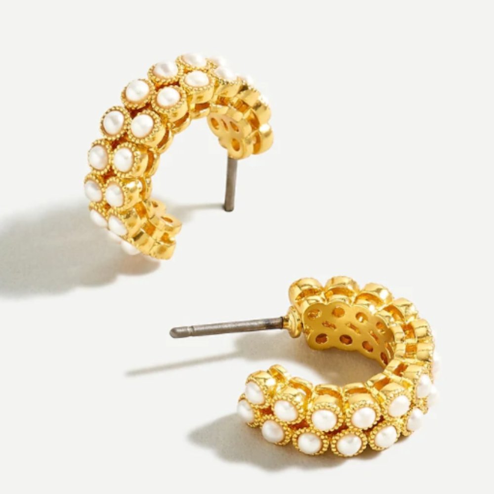 NWT J. Crew Pearl bezel hoop earrings - price firm